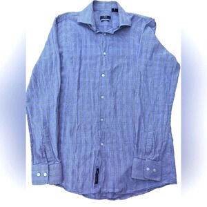 Boss Sharp Fit Checkered Light Blue Collared Button Down Dress Shirt Size 15.5